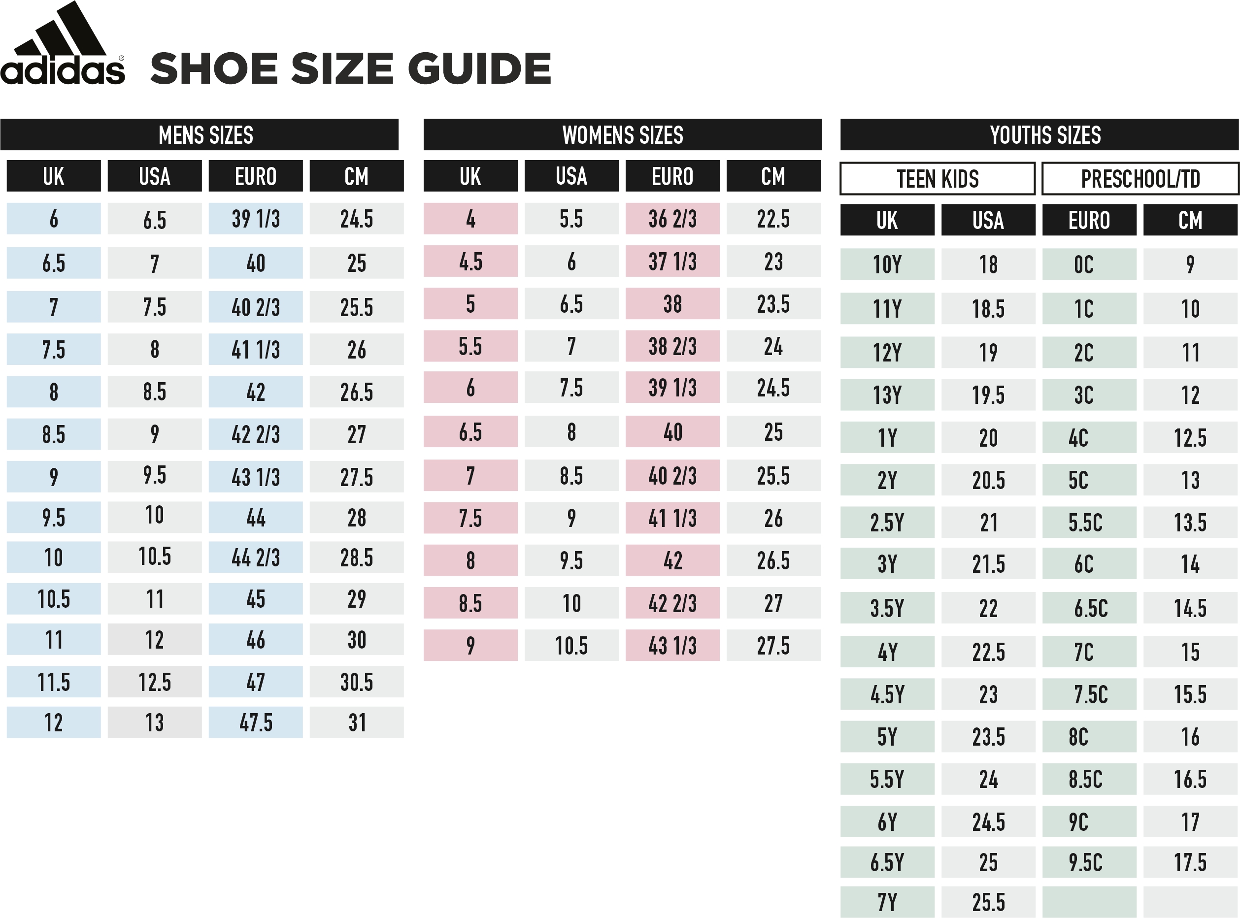 puma junior shoe size chart
